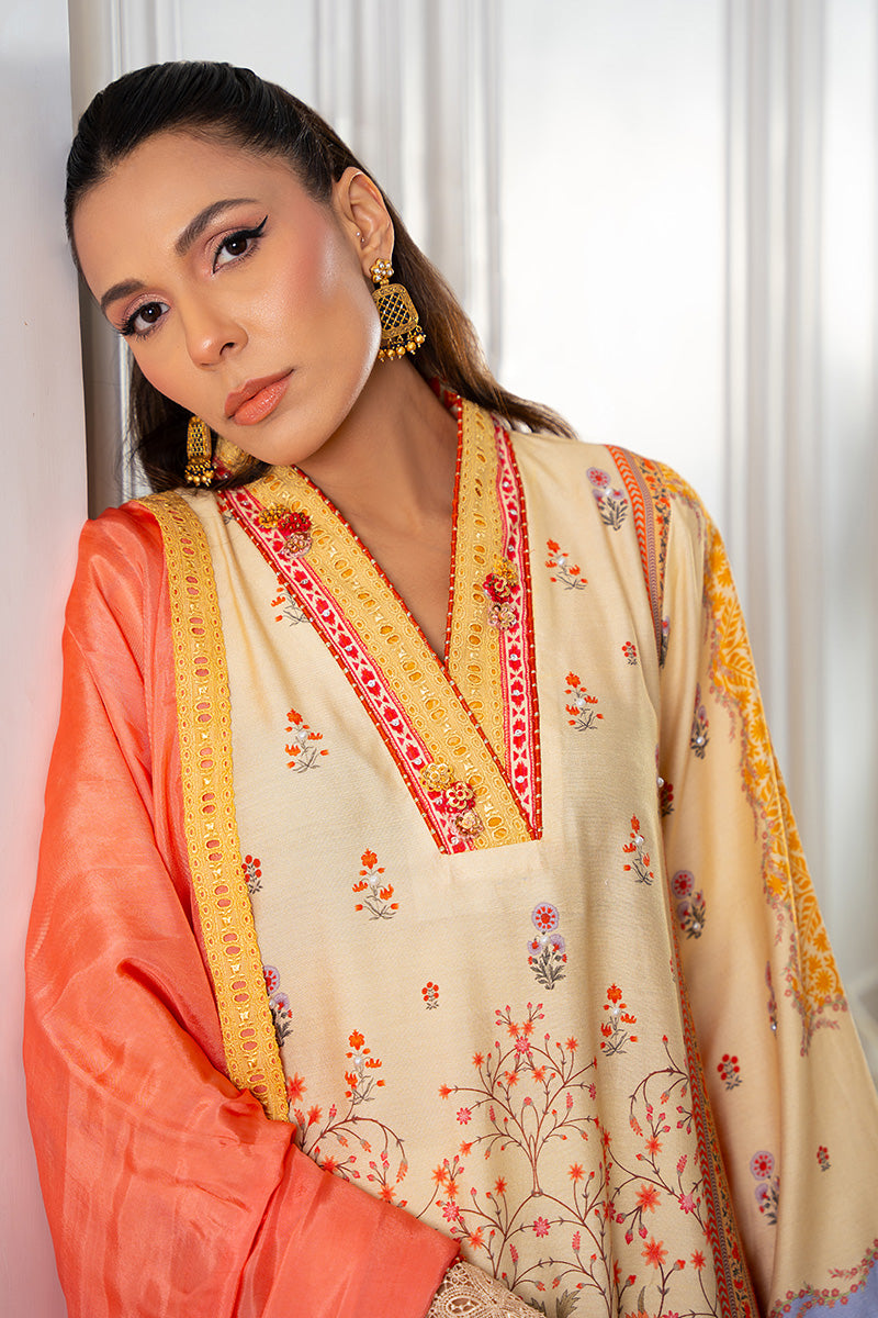 Pakistani Lemon Printed Khaddi Silk Shirt with Tissue Dupatta (2-Piece) - Image 4