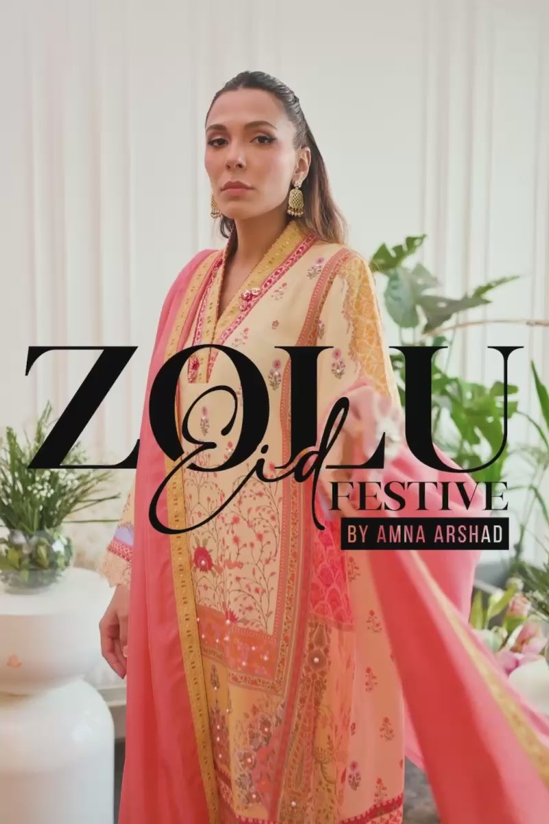 Pakistani Lemon Printed Khaddi Silk Shirt with Tissue Dupatta (2-Piece) - Image 7