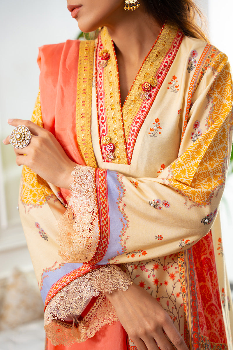 Pakistani Lemon Printed Khaddi Silk Shirt with Tissue Dupatta (2-Piece) - Image 8