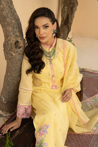 Lime Yellow Floral Embroidered Khadi Net Salwar Kameez (3-Piece) - Image 5