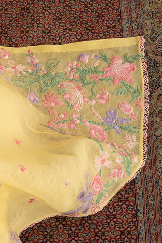 Lime Yellow Floral Embroidered Khadi Net Salwar Kameez (3-Piece) - Image 8