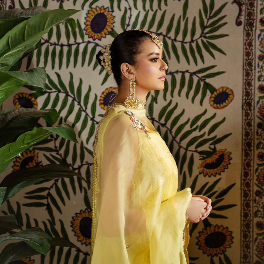 Butter Yellow Embroidered Silk Salwar Kameez (3-Piece) - Image 7