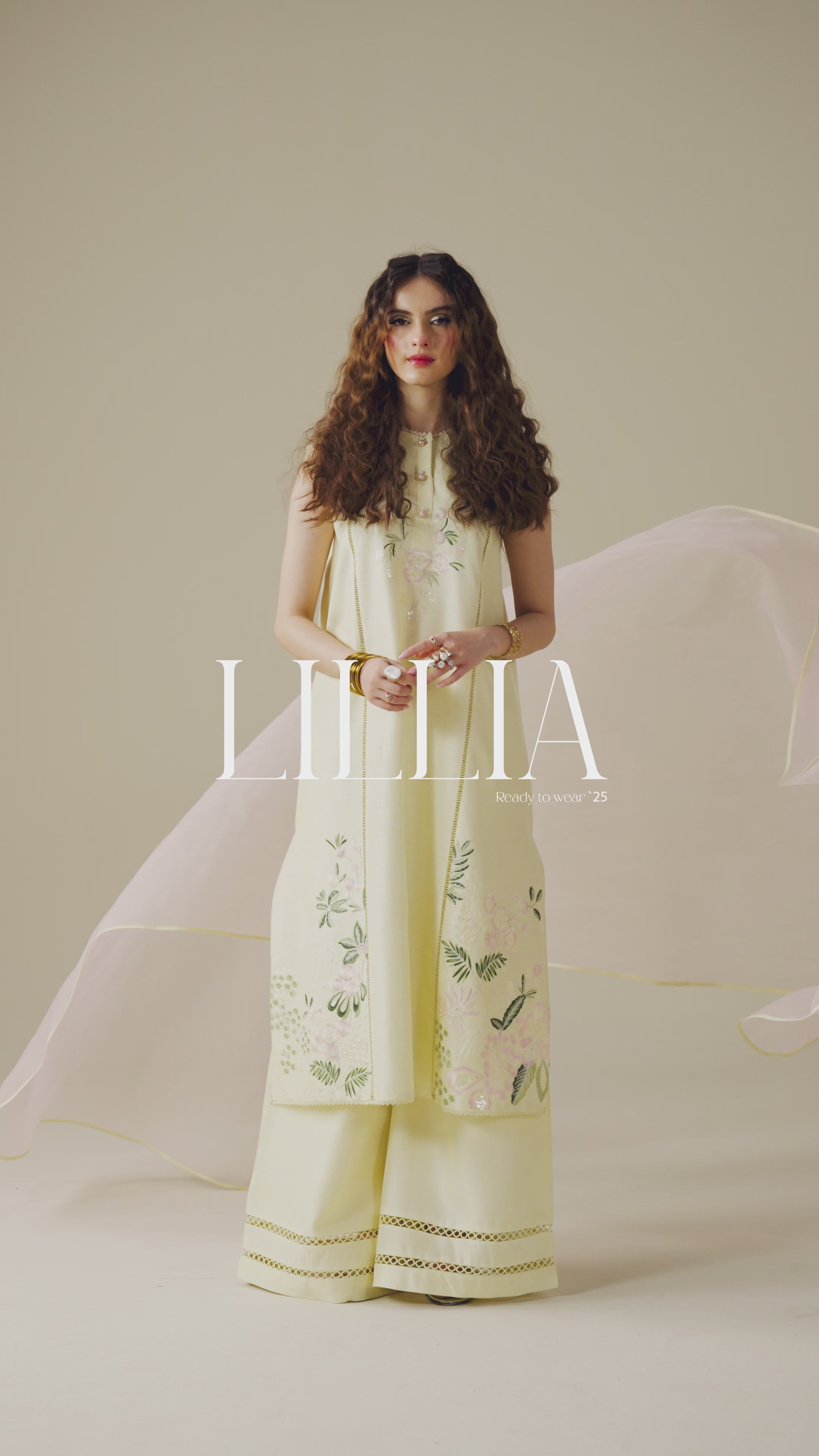 Pakistani Buttery Yellow Embroidered Korean Silk Salwar Kameez (3-Piece) - Image 15