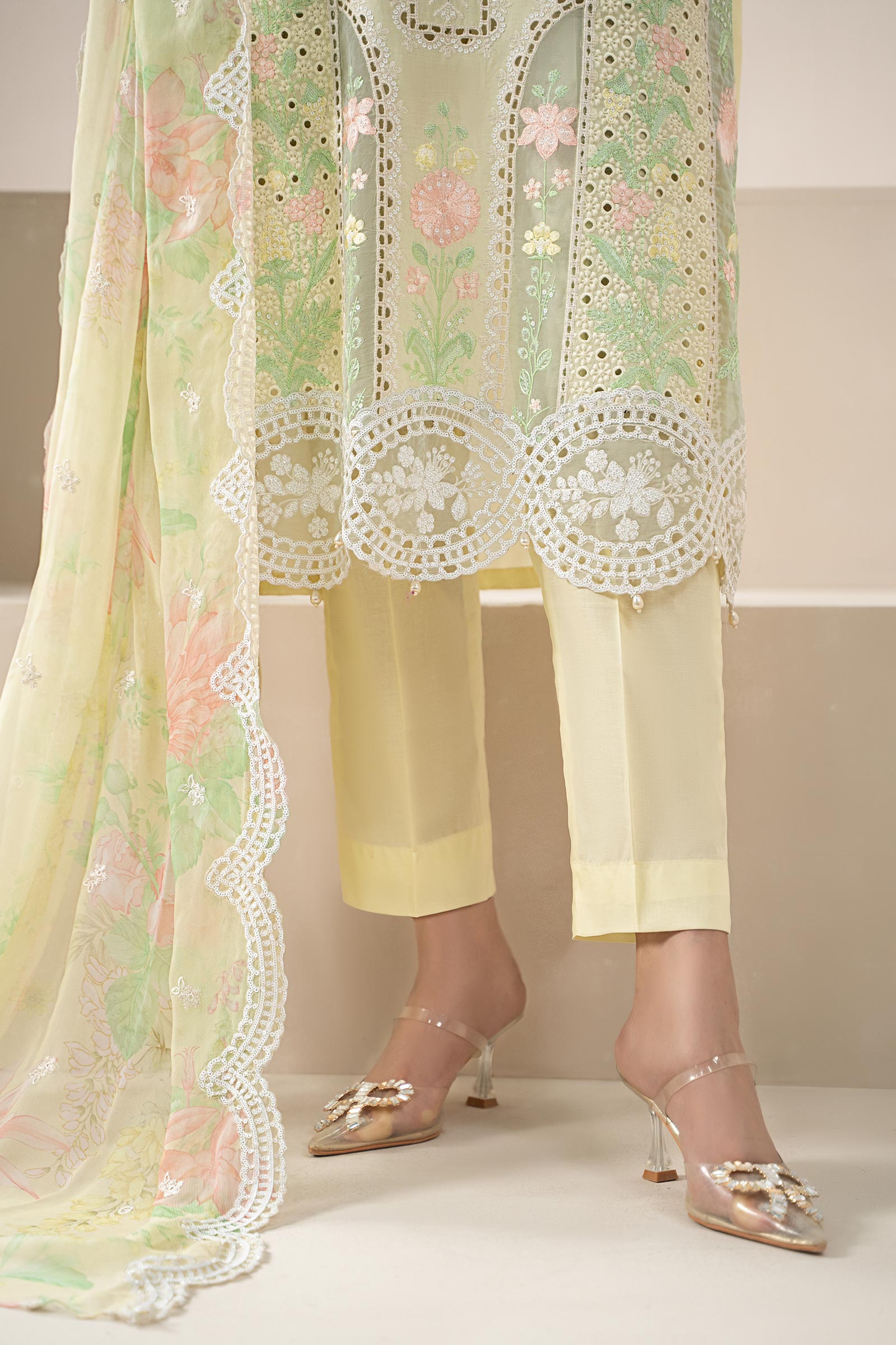 Lemon Yellow Embroidered Lawn Salwar Kameez (3-Piece) - Image 5