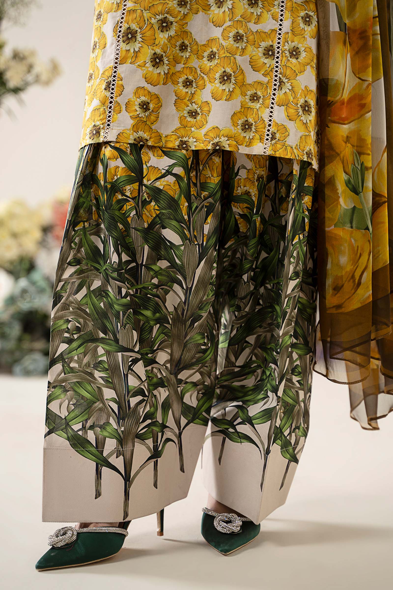 Off-White & Yellow Embroidered Lawn Salwar Kameez (3-Piece) - Image 8