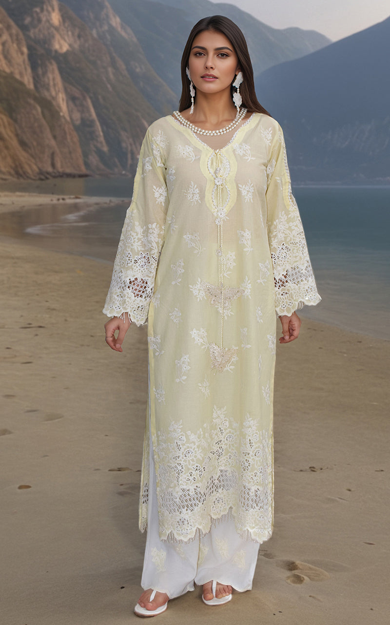 Lemon Yellow Embroidered Lawn 2-Piece Suit - Image 1