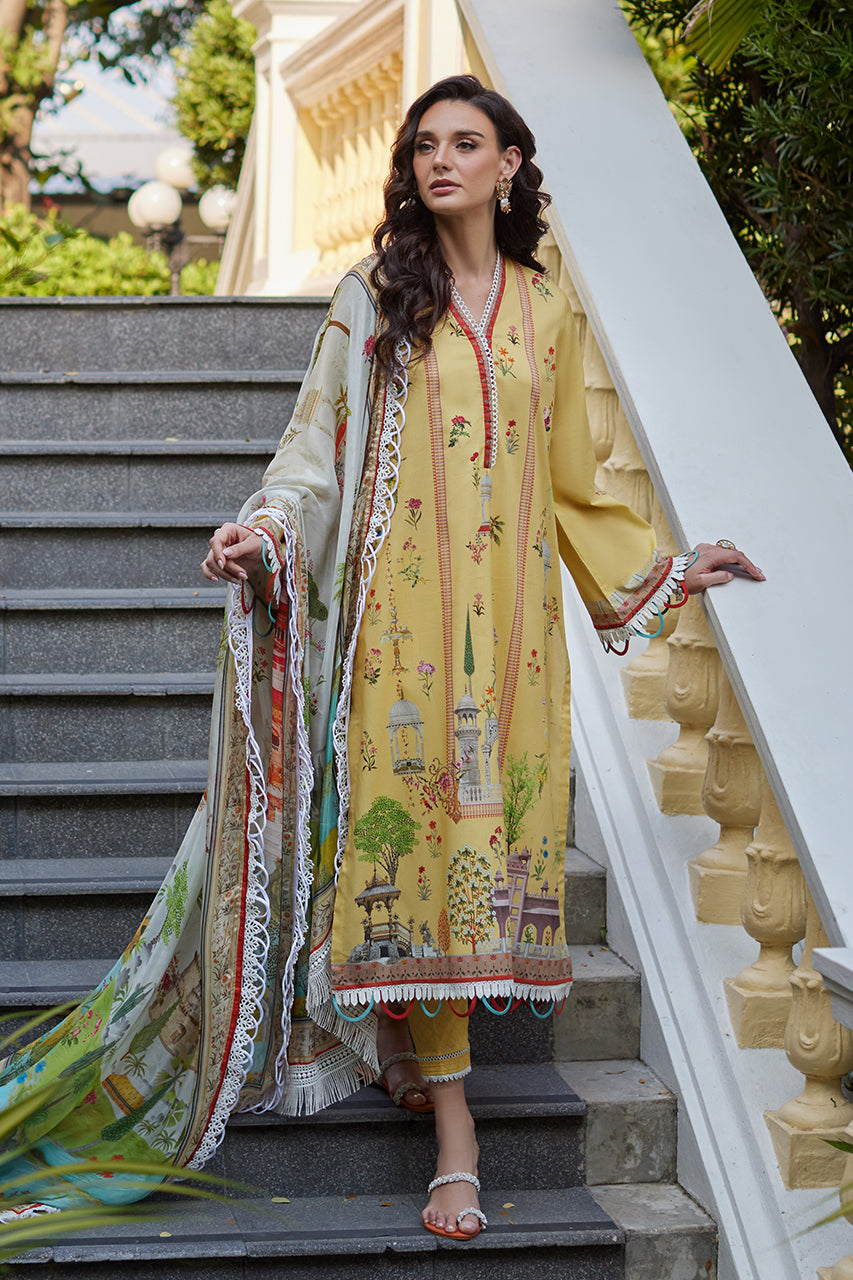 Pakistani Yellow Printed Premium Lawn Salwar Kameez (3-Piece) - Image 1