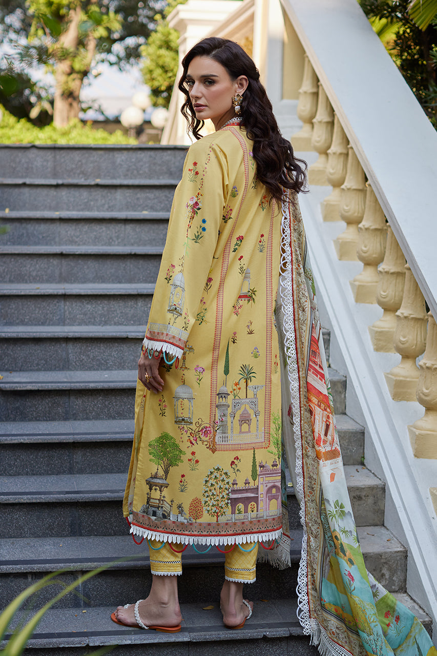 Pakistani Yellow Printed Premium Lawn Salwar Kameez (3-Piece) - Image 2
