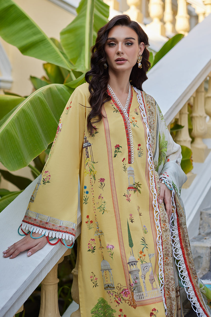Pakistani Yellow Printed Premium Lawn Salwar Kameez (3-Piece) - Image 3