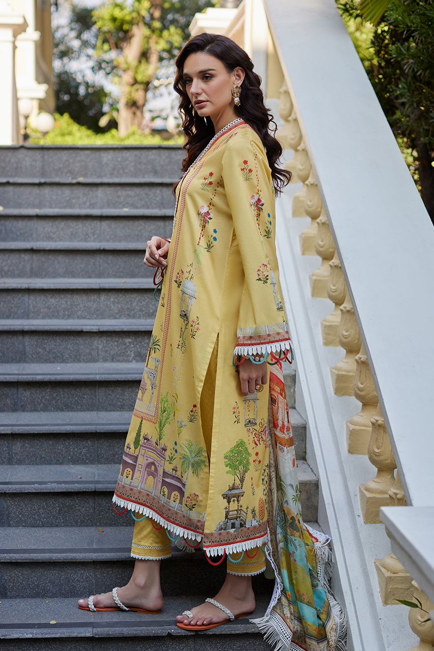Pakistani Yellow Printed Premium Lawn Salwar Kameez (3-Piece) - Image 4
