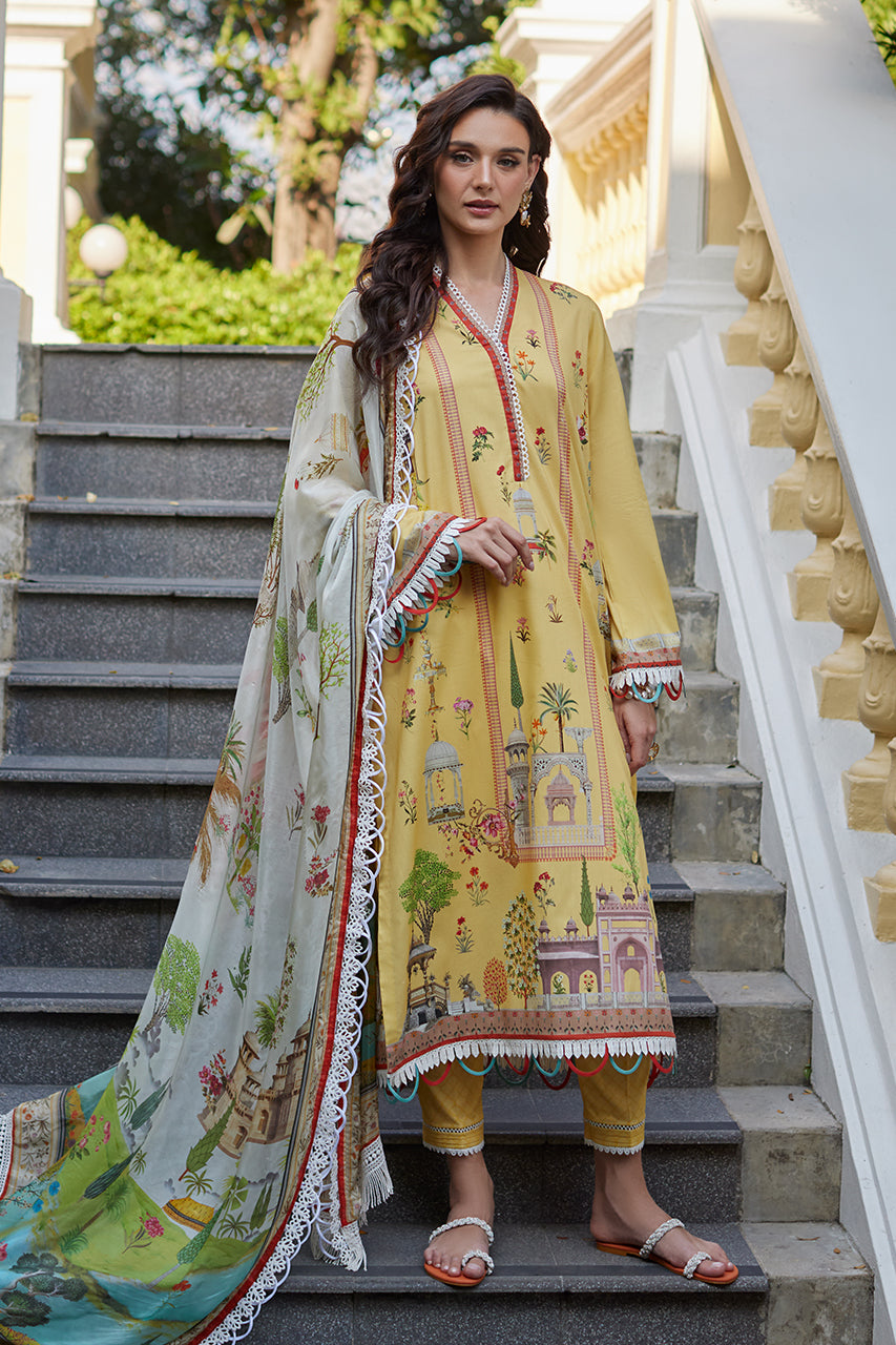 Pakistani Yellow Printed Premium Lawn Salwar Kameez (3-Piece) - Image 5