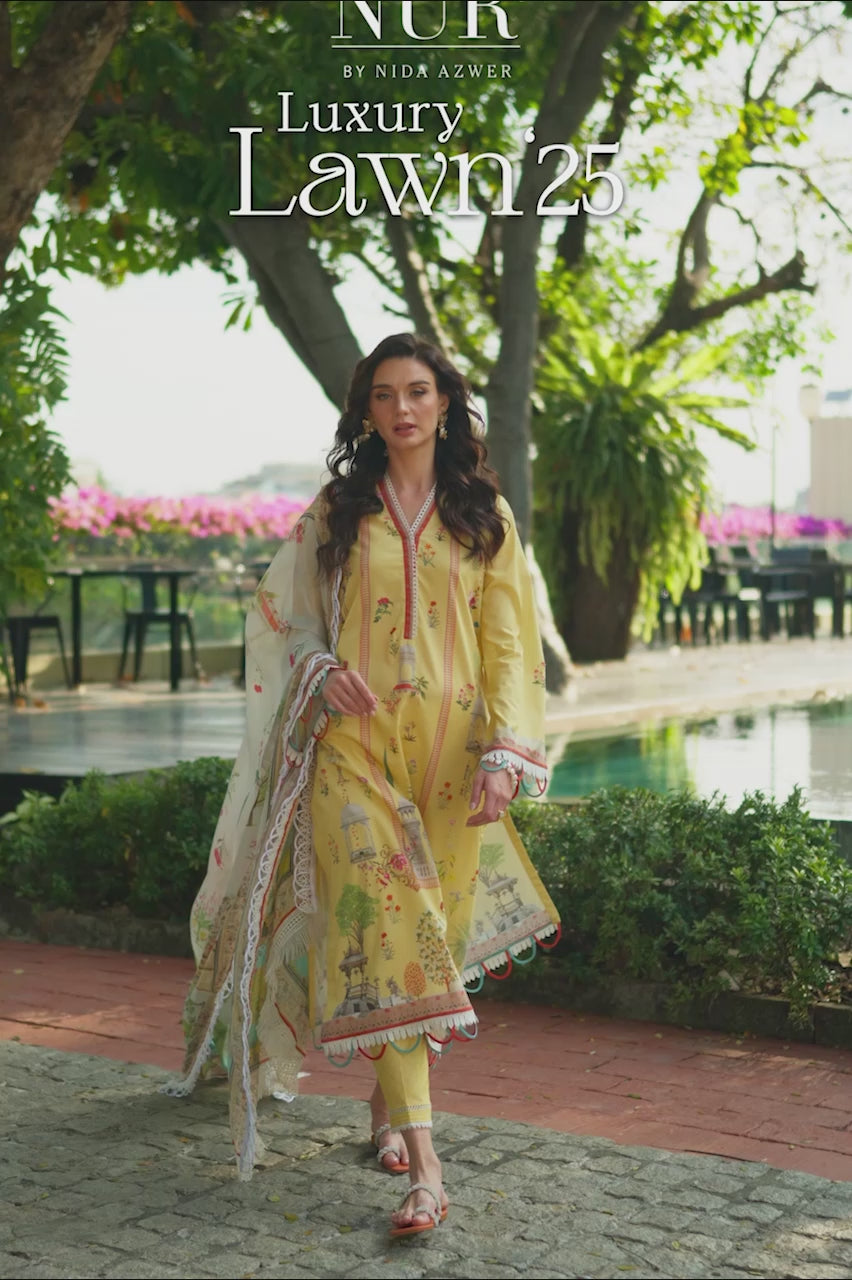 Pakistani Yellow Printed Premium Lawn Salwar Kameez (3-Piece) - Image 7