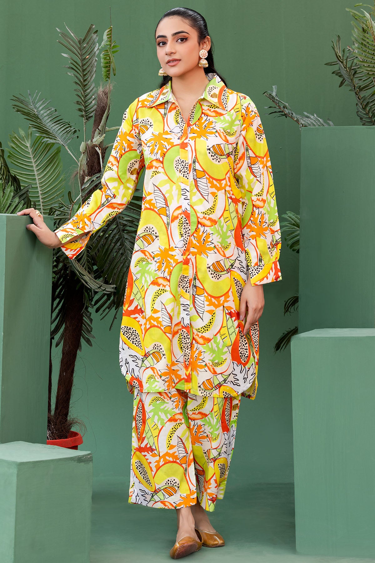 Yellow Digital Printed Lawn Salwar Kameez (2-Piece) - Image 1