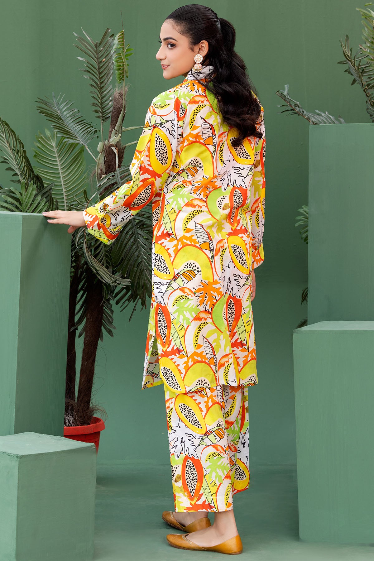 Yellow Digital Printed Lawn Salwar Kameez (2-Piece) - Image 3