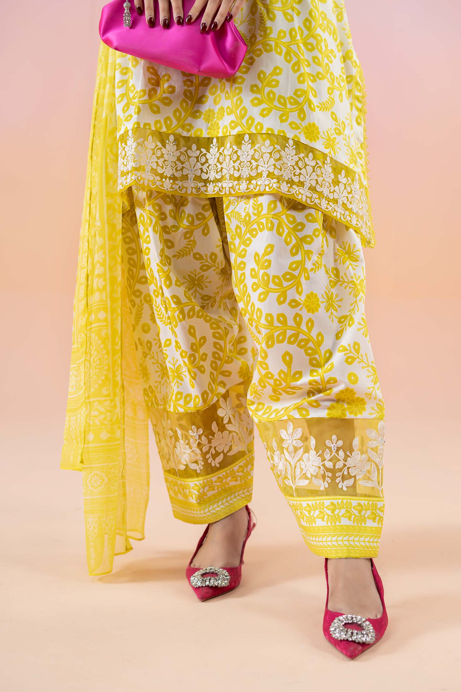 Pakistani Yellow Printed Lawn Salwar Kameez (3-Piece) - Image 5