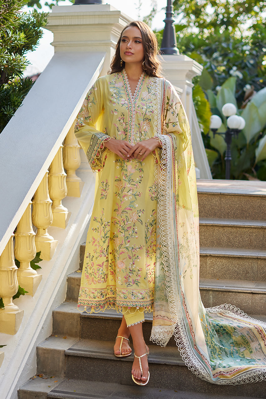 Yellow Floral Embroidered Premium Lawn 3-Piece - Image 1