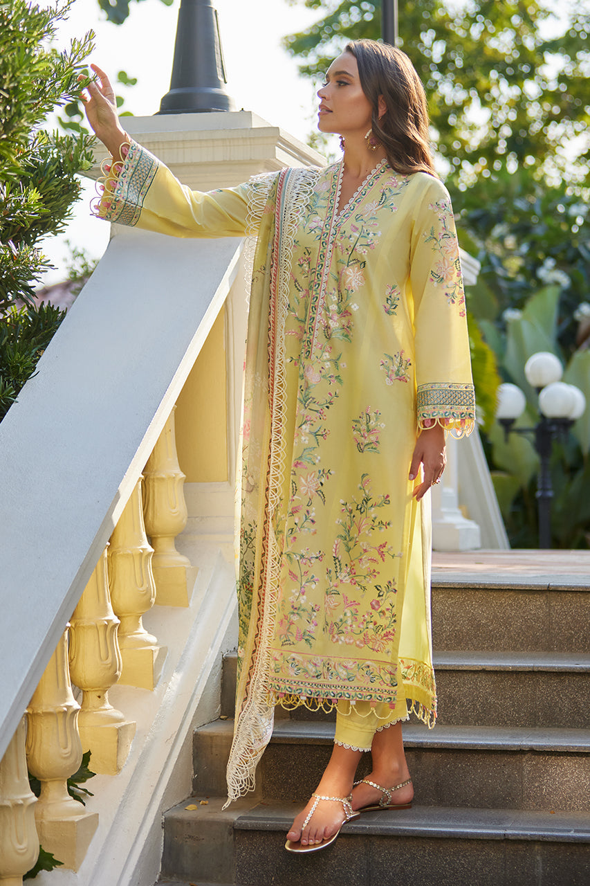 Yellow Floral Embroidered Premium Lawn 3-Piece - Image 5