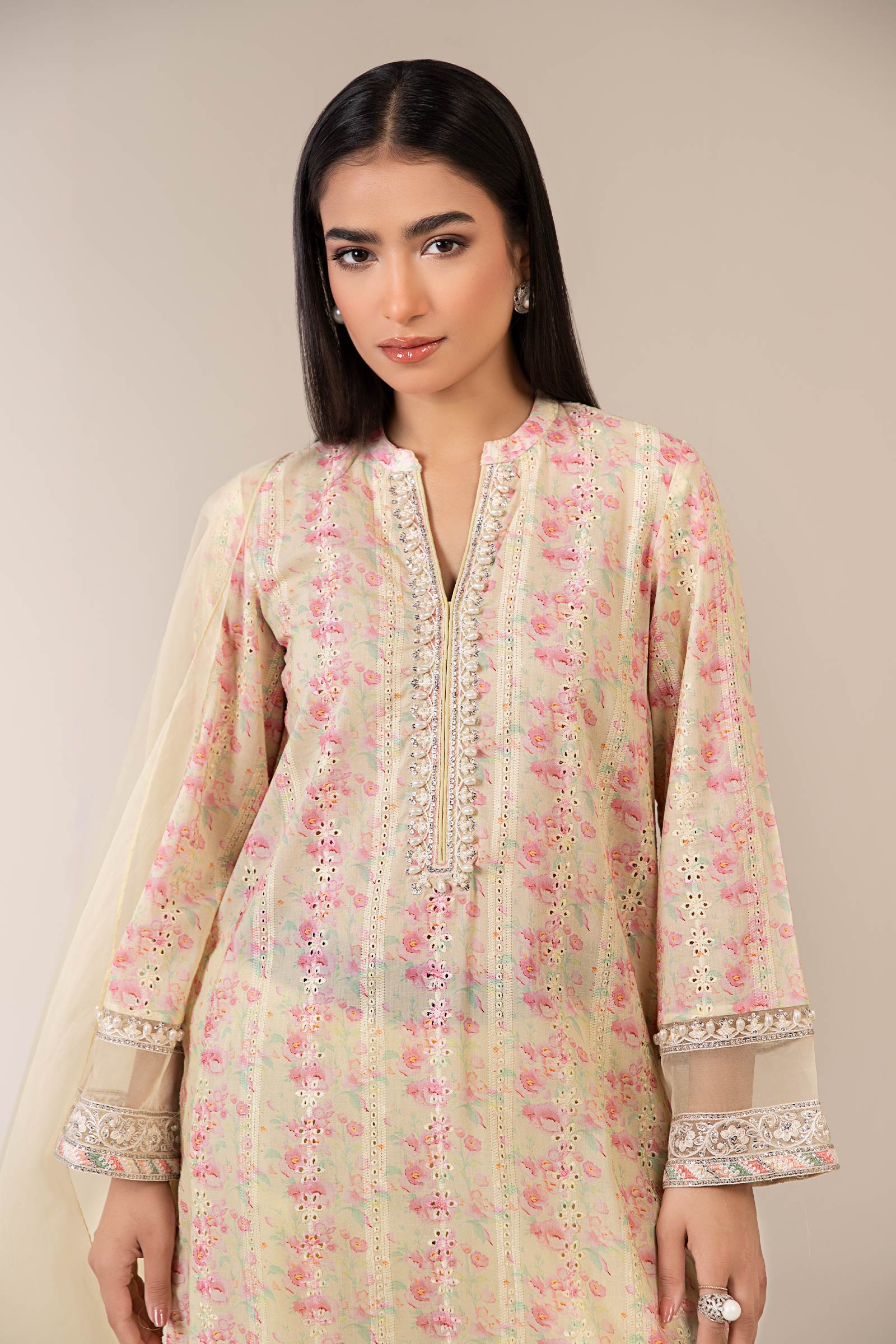 Yellow Embroidered Lawn Salwar Kameez (3-Piece) - Image 3