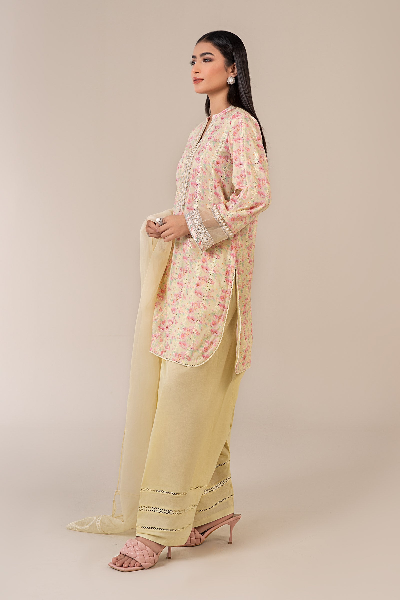 Yellow Embroidered Lawn Salwar Kameez (3-Piece) - Image 5