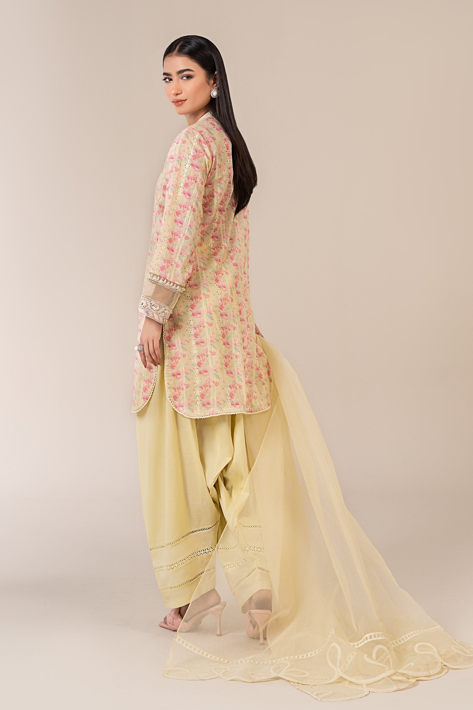 Yellow Embroidered Lawn Salwar Kameez (3-Piece) - Image 6