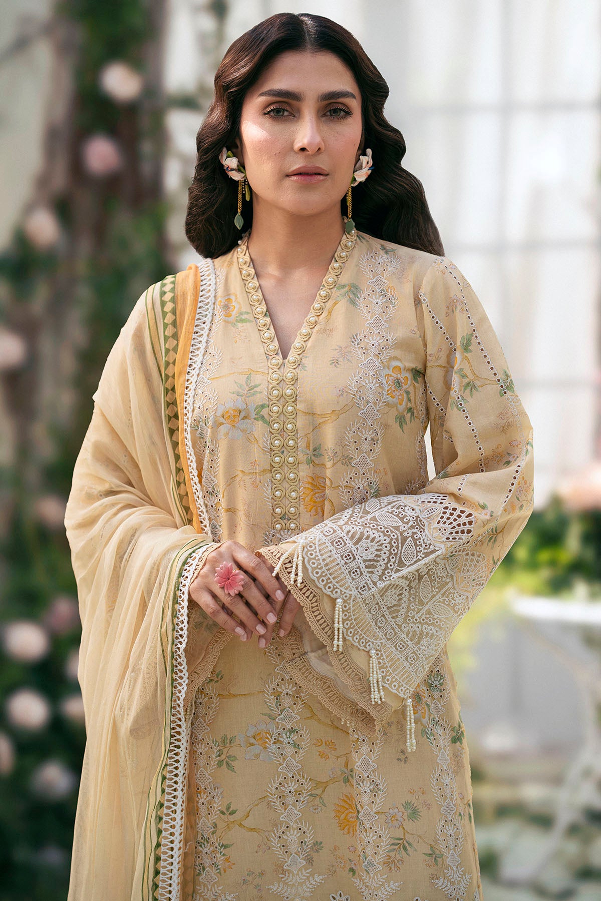 Pakistani Orchid Yellow Schiffli Embroidered Lawn Suit (3-Piece) - Image 3