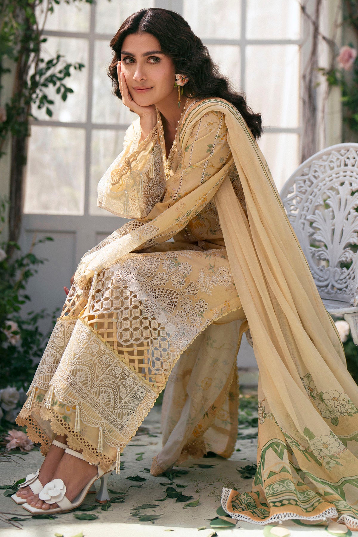 Pakistani Orchid Yellow Schiffli Embroidered Lawn Suit (3-Piece) - Image 4