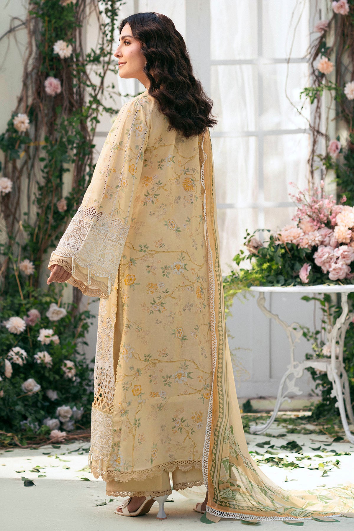 Pakistani Orchid Yellow Schiffli Embroidered Lawn Suit (3-Piece) - Image 5