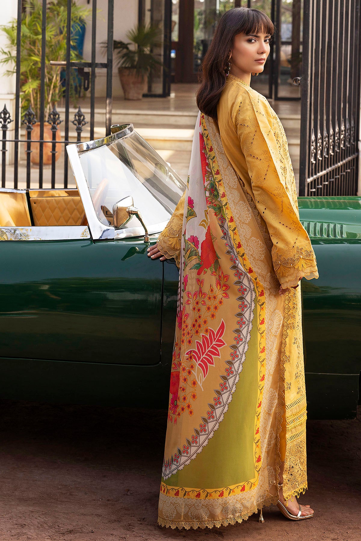 Pakistani Mustard Schiffli Embroidered Lawn 3-Piece Suit - Image 4