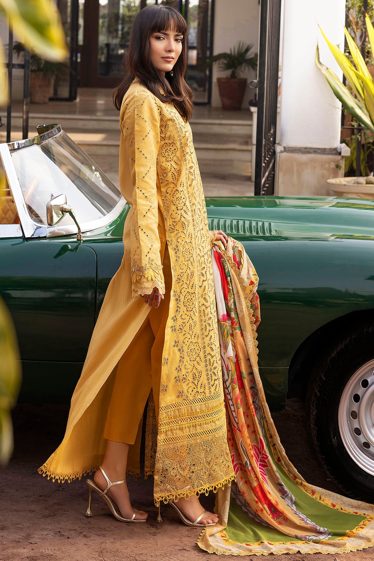 Pakistani Mustard Schiffli Embroidered Lawn 3-Piece Suit - Image 5