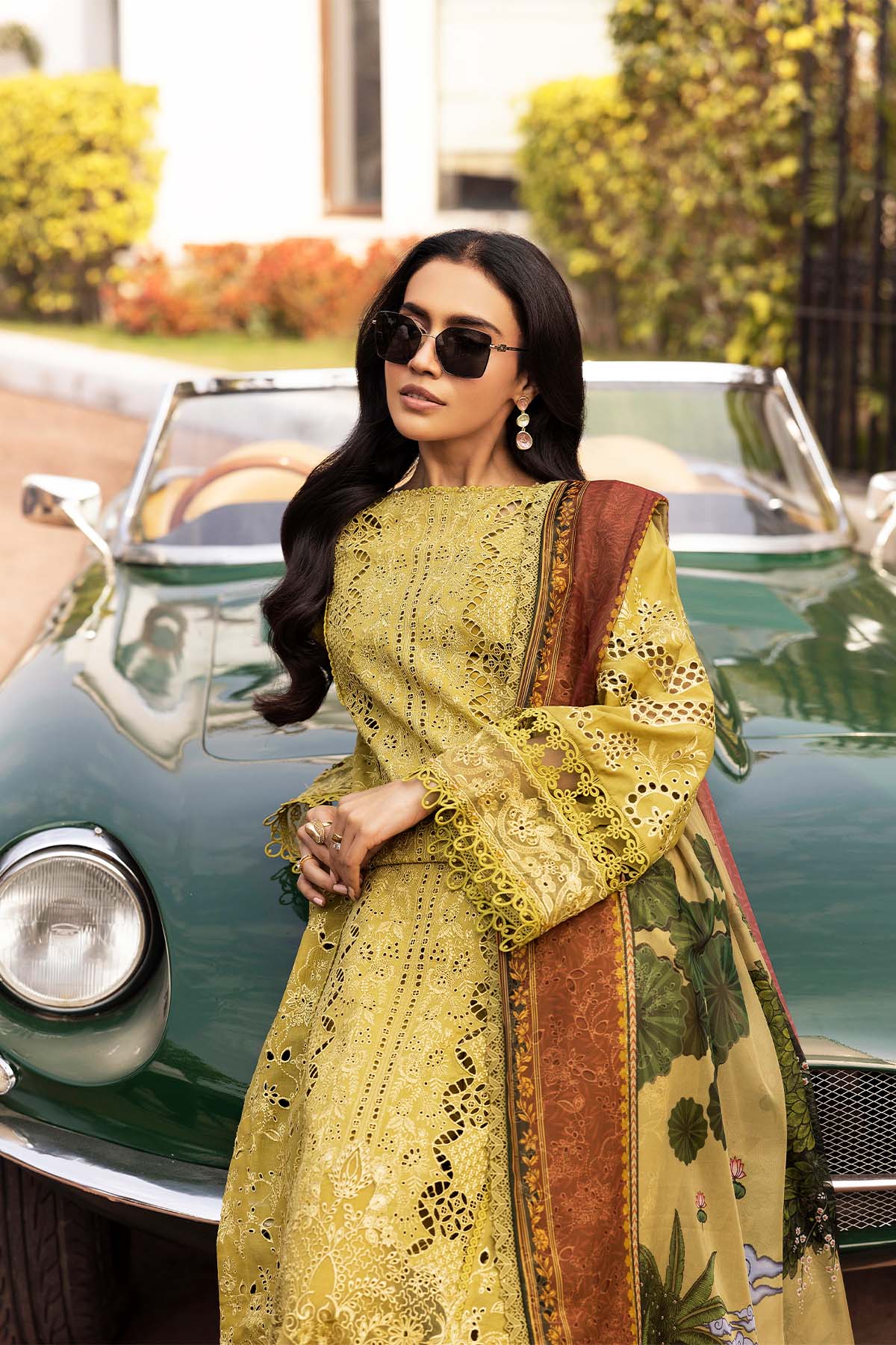 Pakistani Mustard Schiffli Embroidered Lawn 3-Piece Suit - Image 2