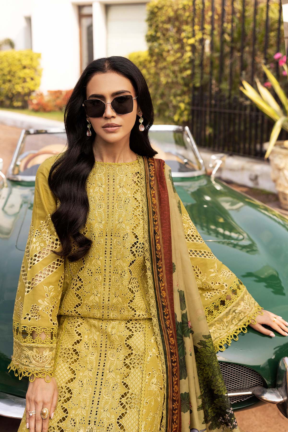 Pakistani Mustard Schiffli Embroidered Lawn 3-Piece Suit - Image 5