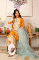 Pakistani Mustard Yellow Embroidered Lawn Salwar Kameez (3-Piece) - Image 7