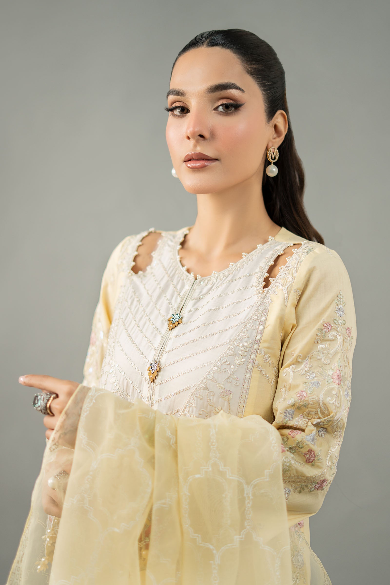 Yellow Embroidered Lawn Salwar Kameez (3-Piece) - Image 2