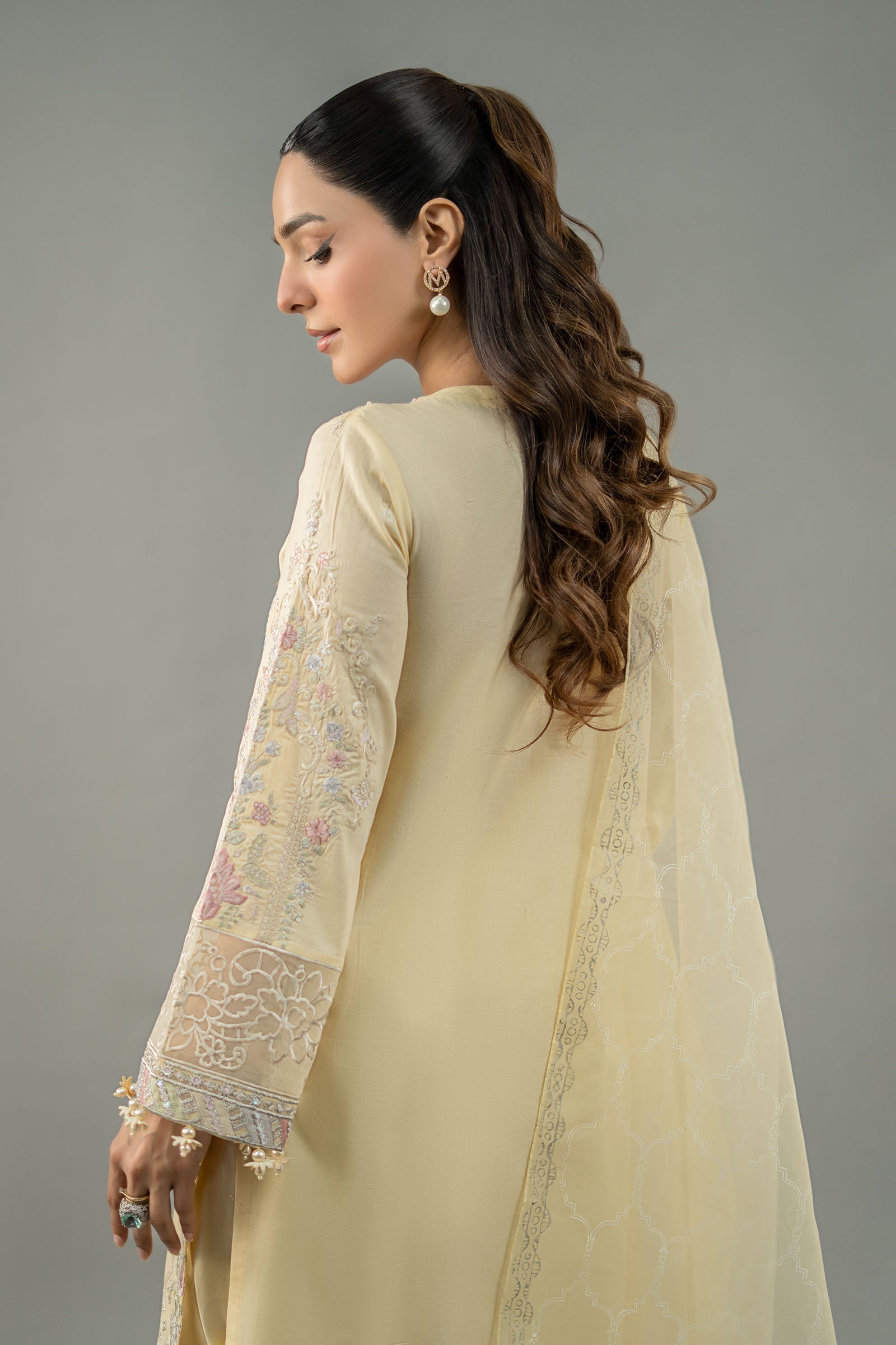 Yellow Embroidered Lawn Salwar Kameez (3-Piece) - Image 6