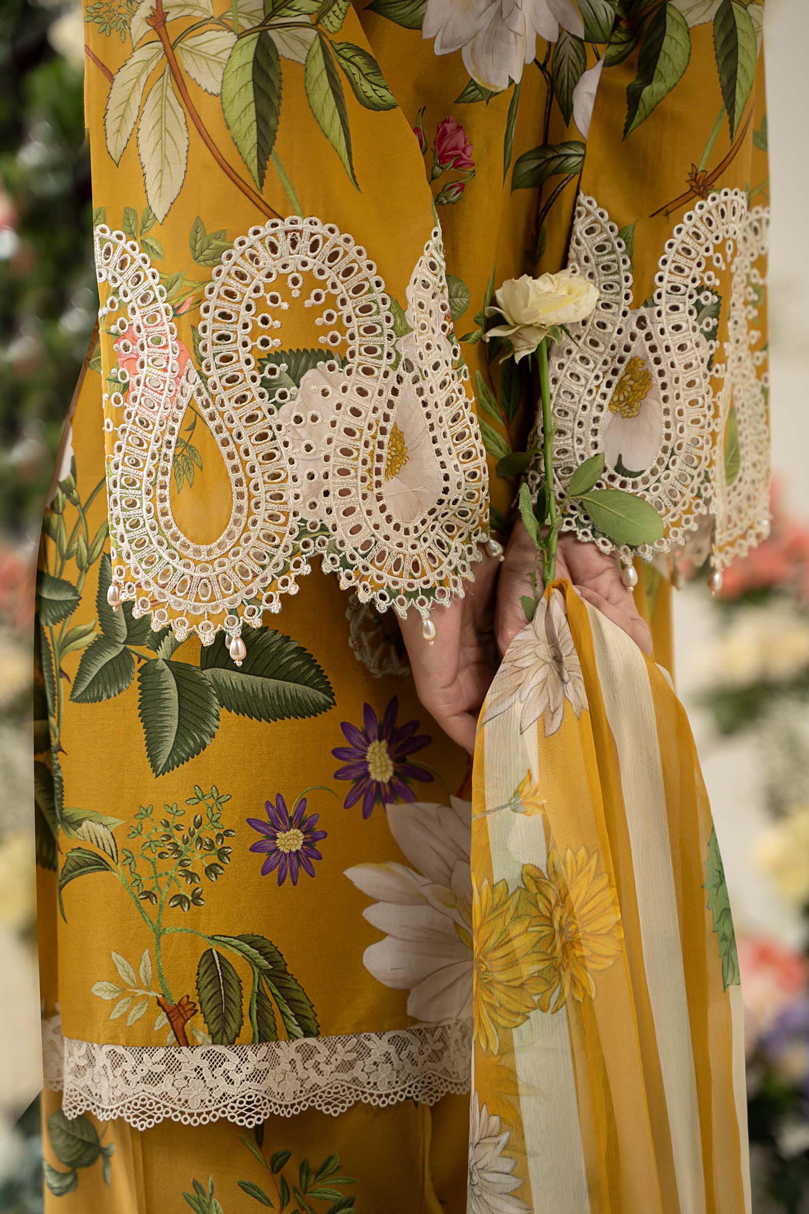 Pakistani Mustard Embroidered Lawn 3-Piece Suit - Image 6