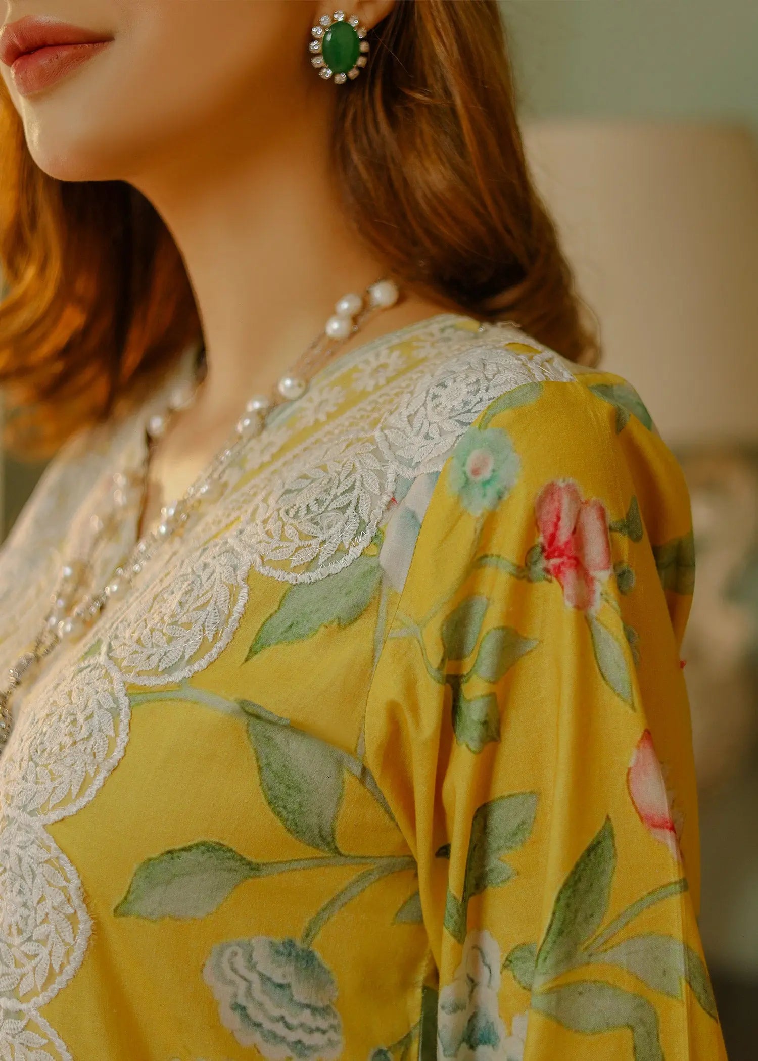 Pakistani Yellow Embroidered Lawn Kurta Set (3-Piece) - Image 4