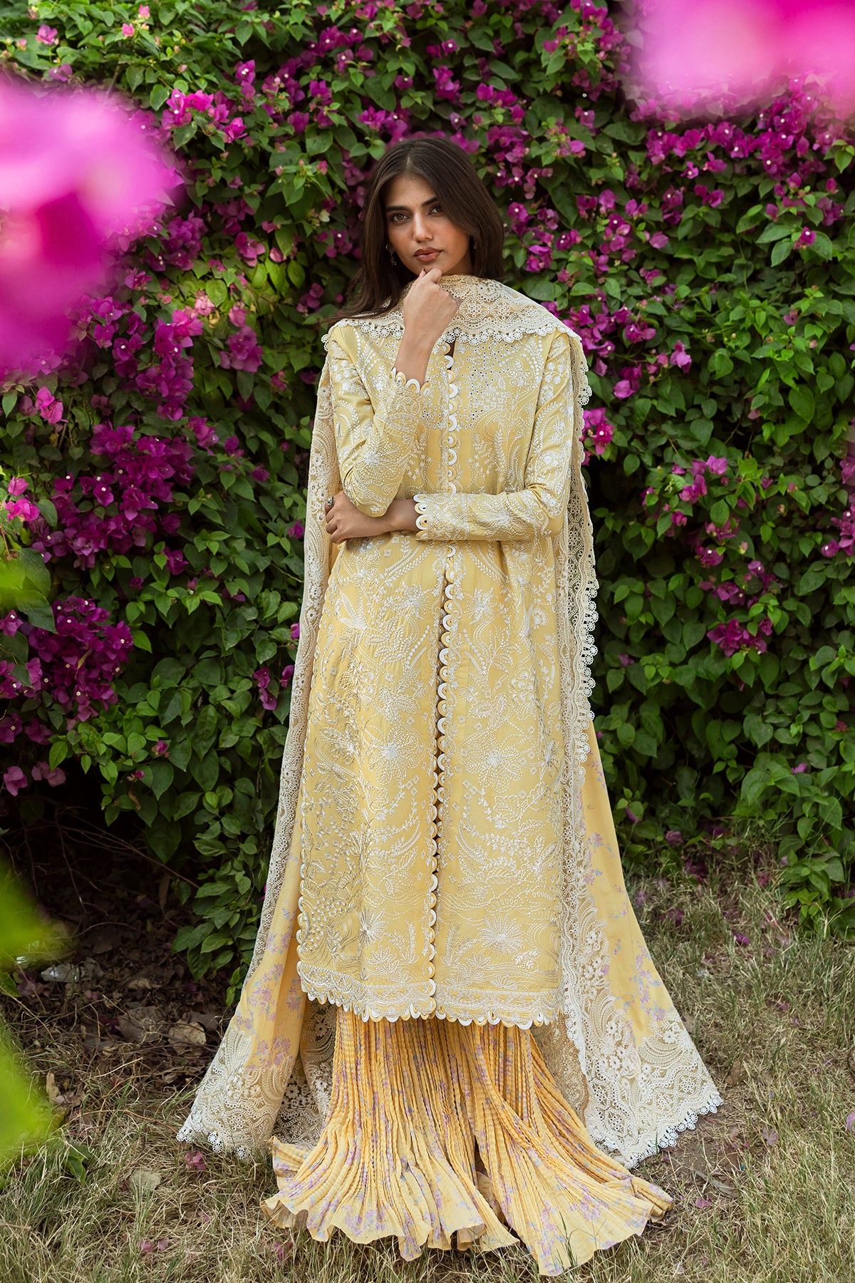 Pakistani Lemon Embroidered Lawn Salwar Kameez (3-Piece) - Image 1