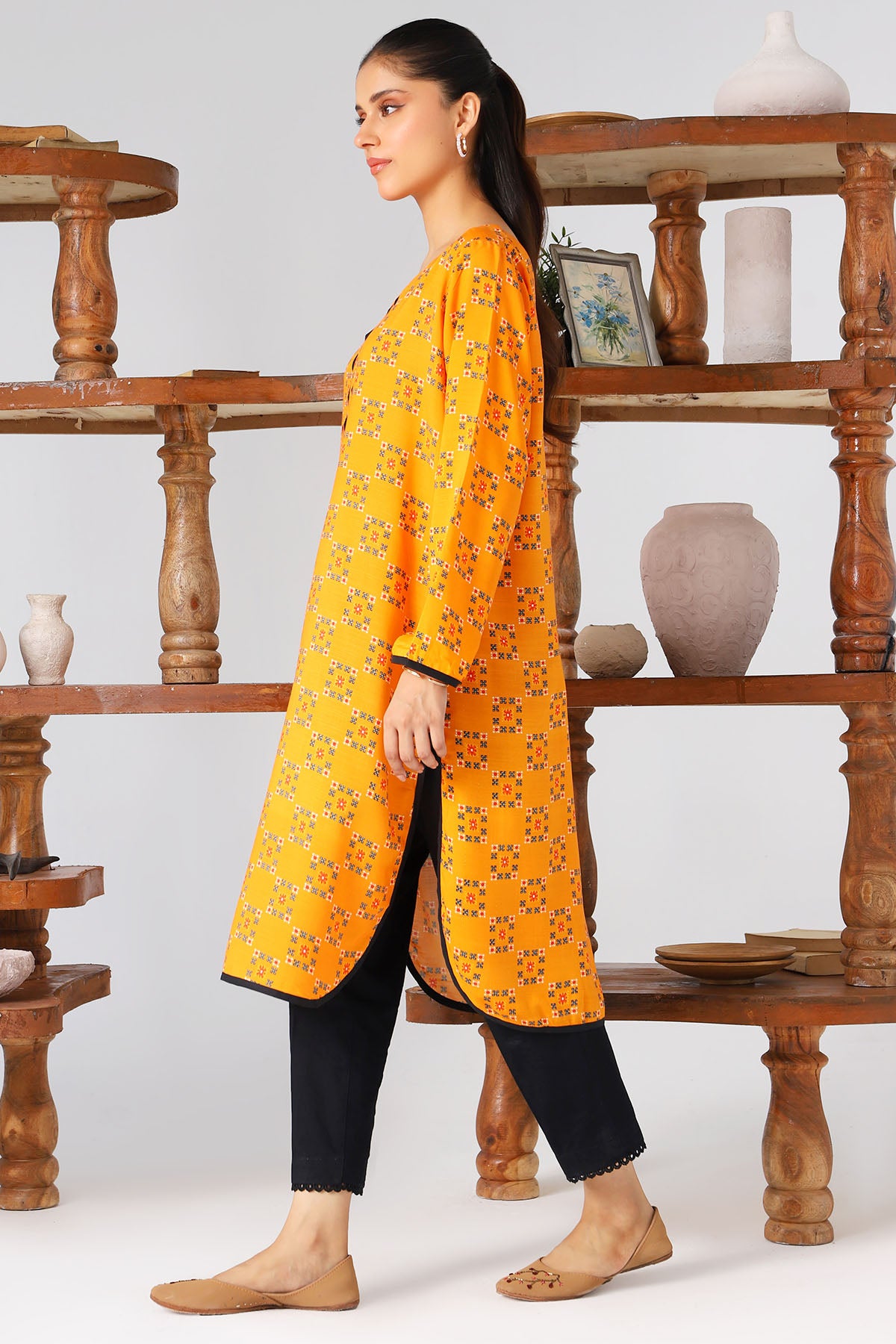 Mustard Digital Printed Slub Linen Shirt (1-Pc) - Image 2