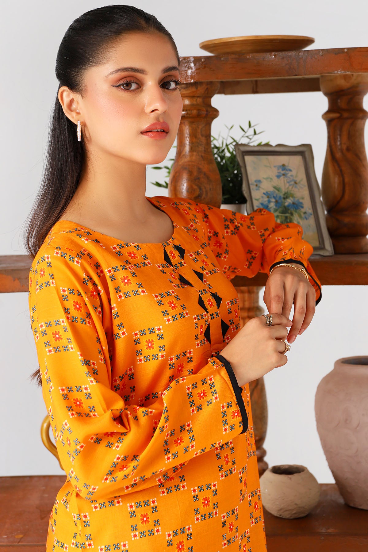 Mustard Digital Printed Slub Linen Shirt (1-Pc) - Image 4