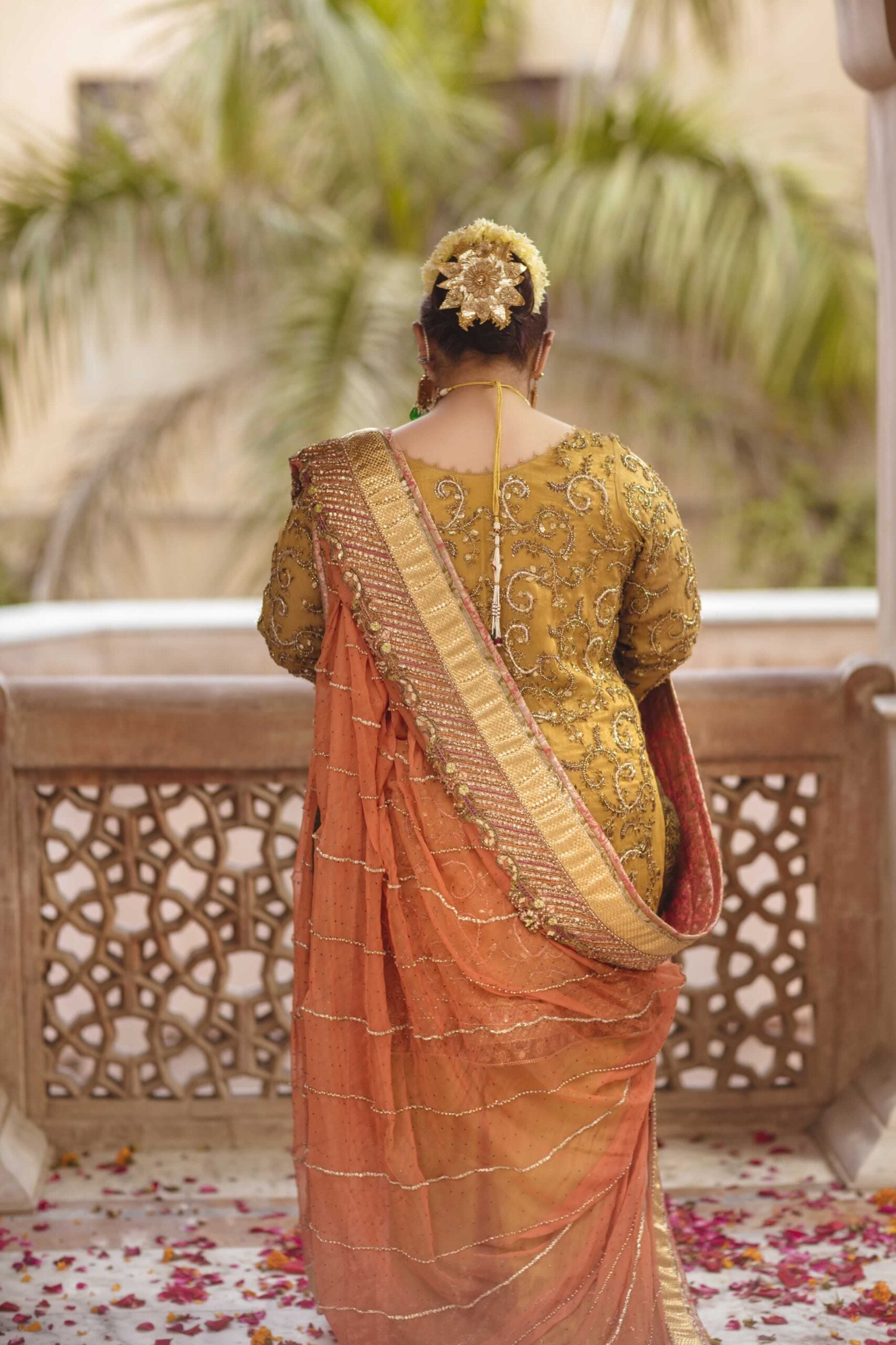 Mustard & Apple Green Embroidered Masuri Zari Salwar Kameez (3-Piece) - Image 5