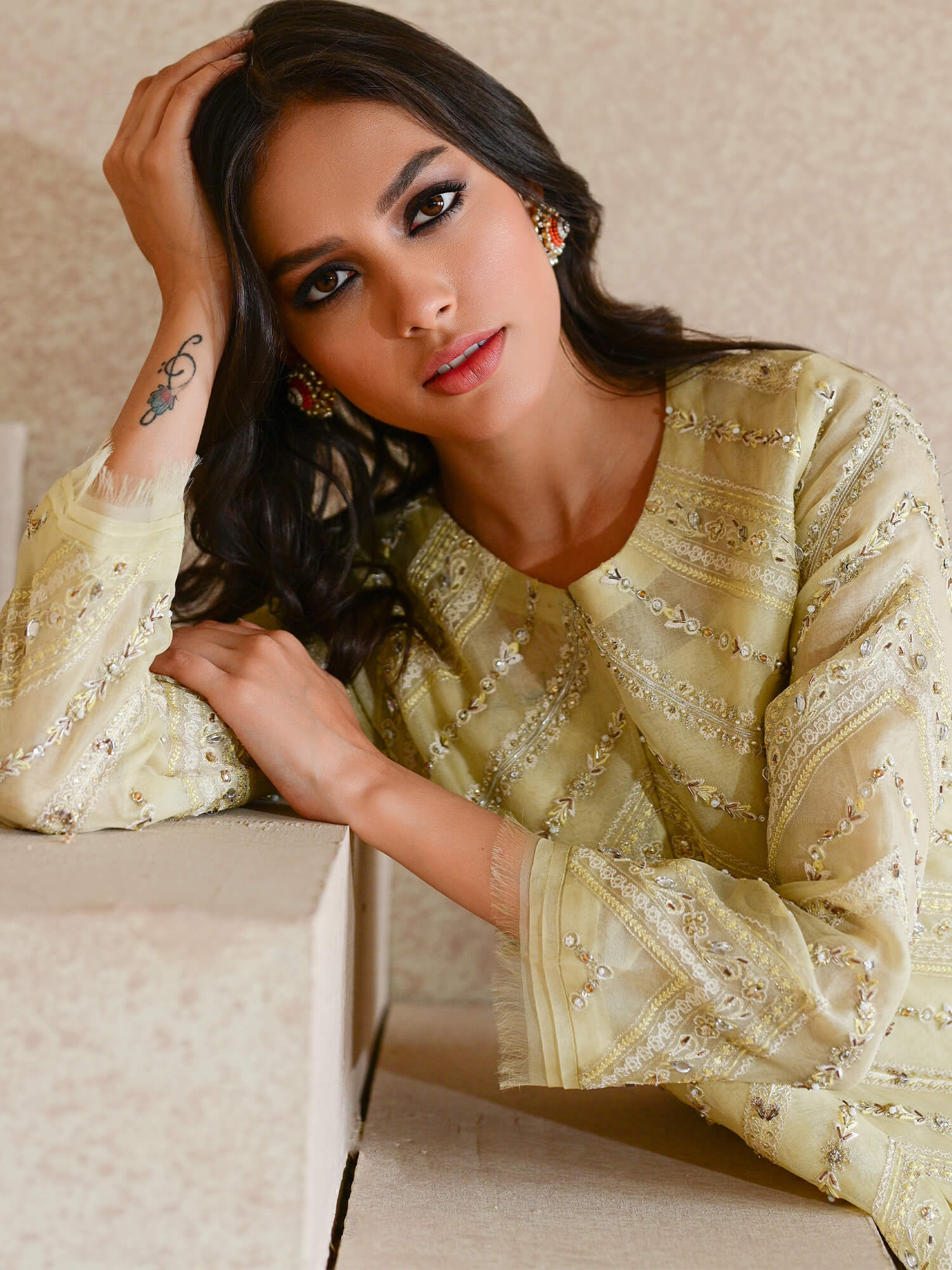 Lemon Embroidered Organza Coat with Crepe Culottes (2-Piece) - Image 2