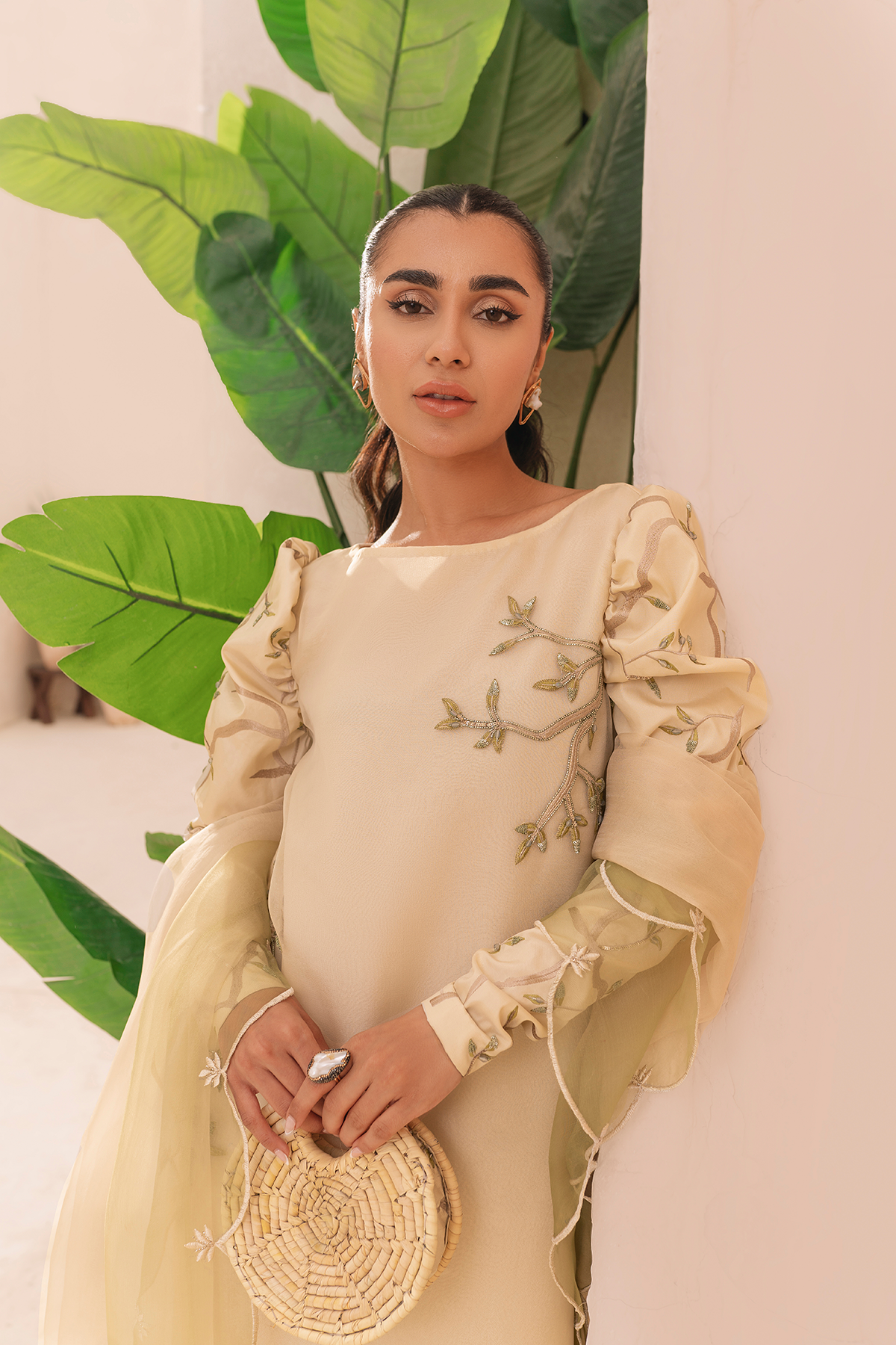 Pakistani Pastel Yellow Embroidered Organza Salwar Kameez (3-Piece) - Image 3