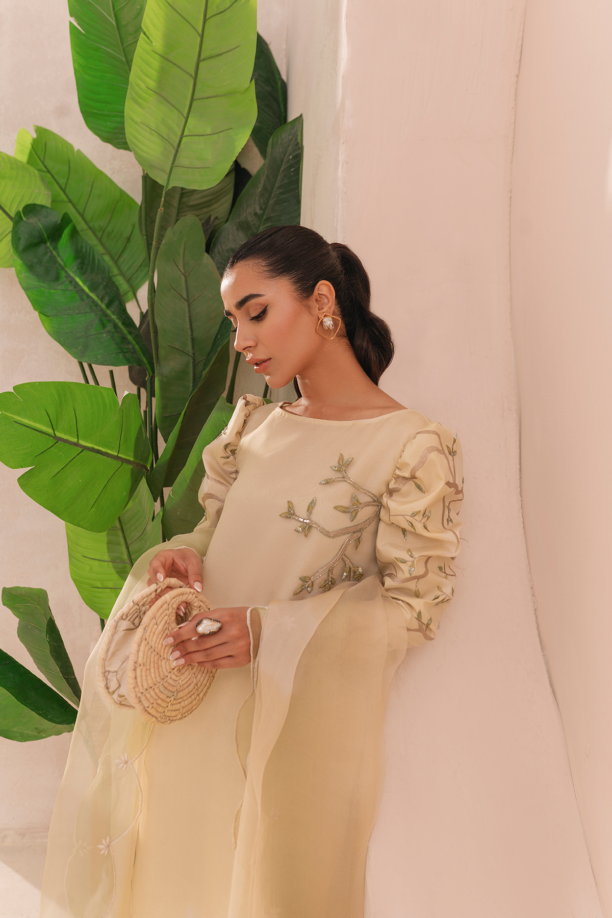 Pakistani Pastel Yellow Embroidered Organza Salwar Kameez (3-Piece) - Image 4