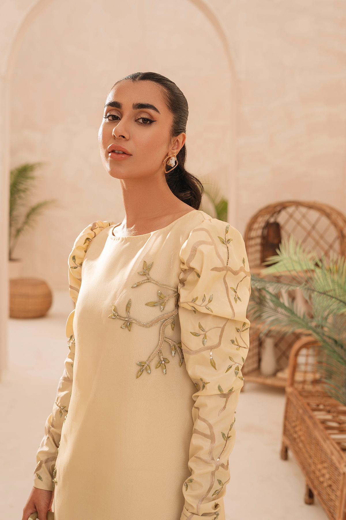 Pakistani Pastel Yellow Embroidered Organza Salwar Kameez (3-Piece) - Image 5