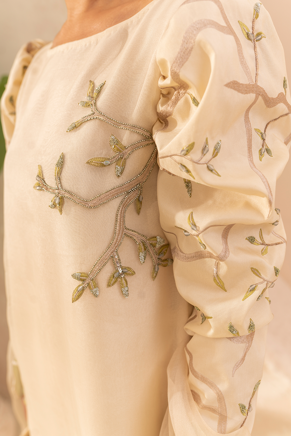 Pakistani Pastel Yellow Embroidered Organza Salwar Kameez (3-Piece) - Image 6