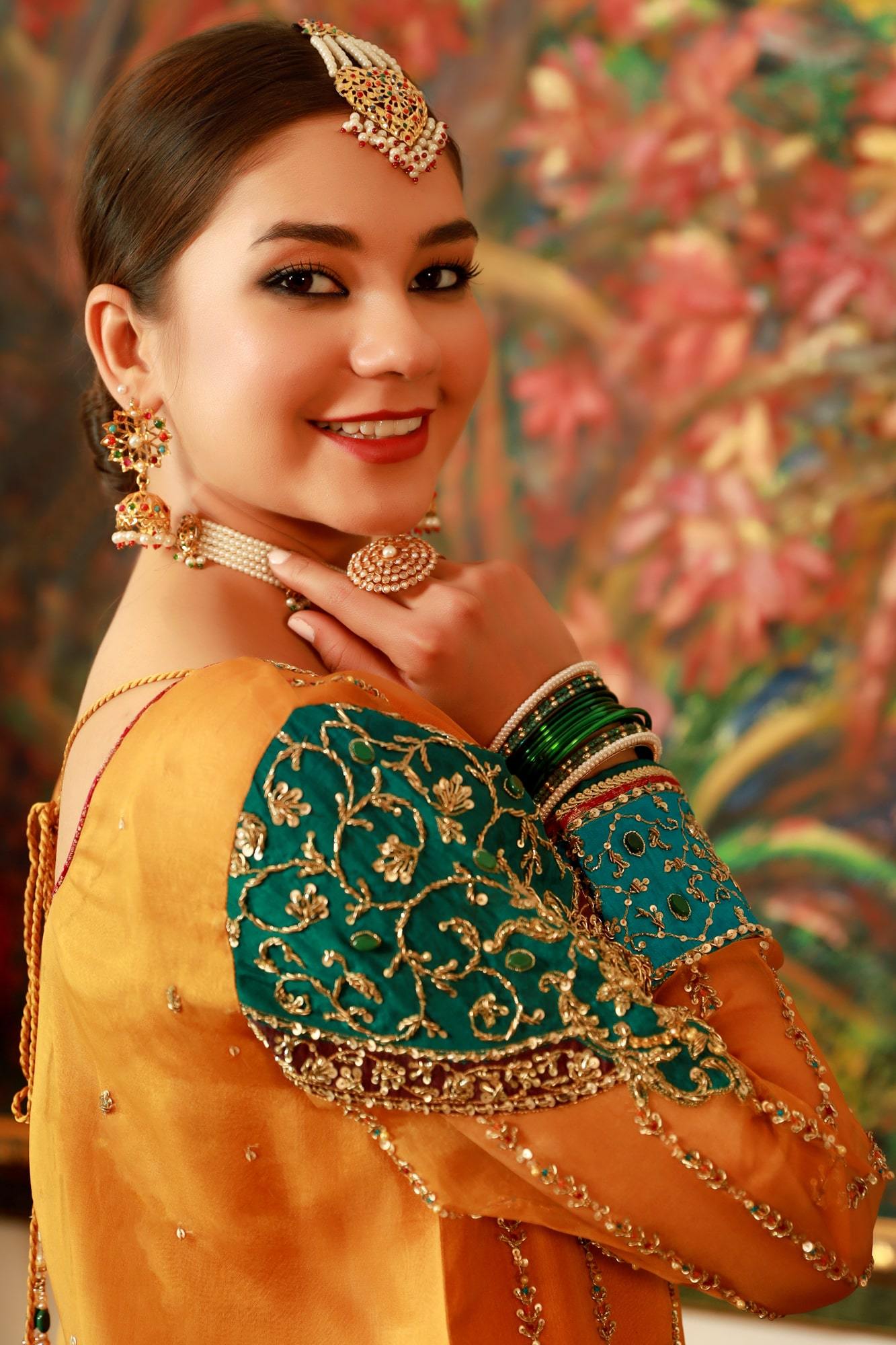 Pakistani Yellow Embroidered Organza Peela Jora (3-Piece) - Image 1