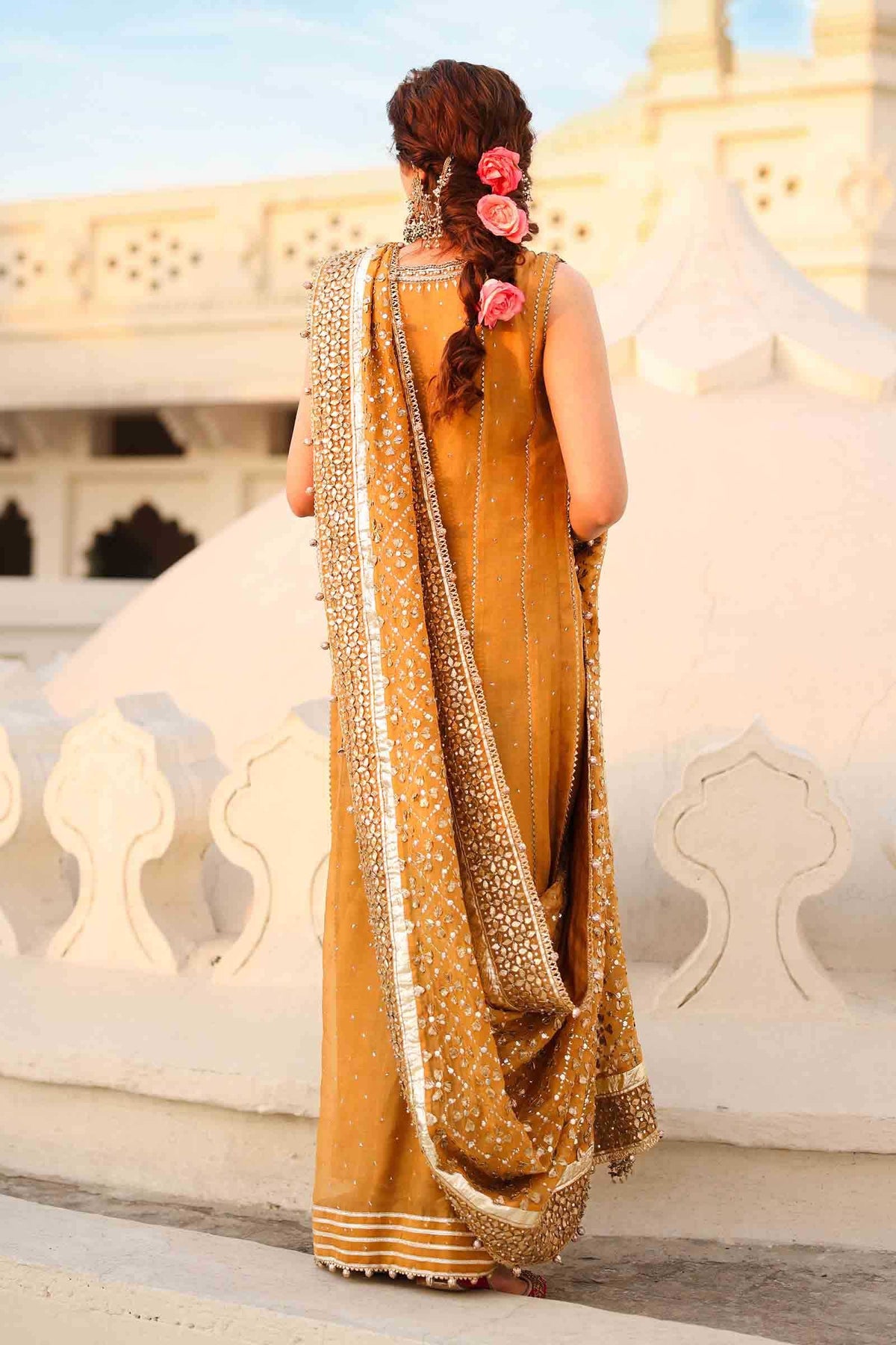 Mustard Gota & Mukaish Organza Churidar Set (3-Piece) - Image 10