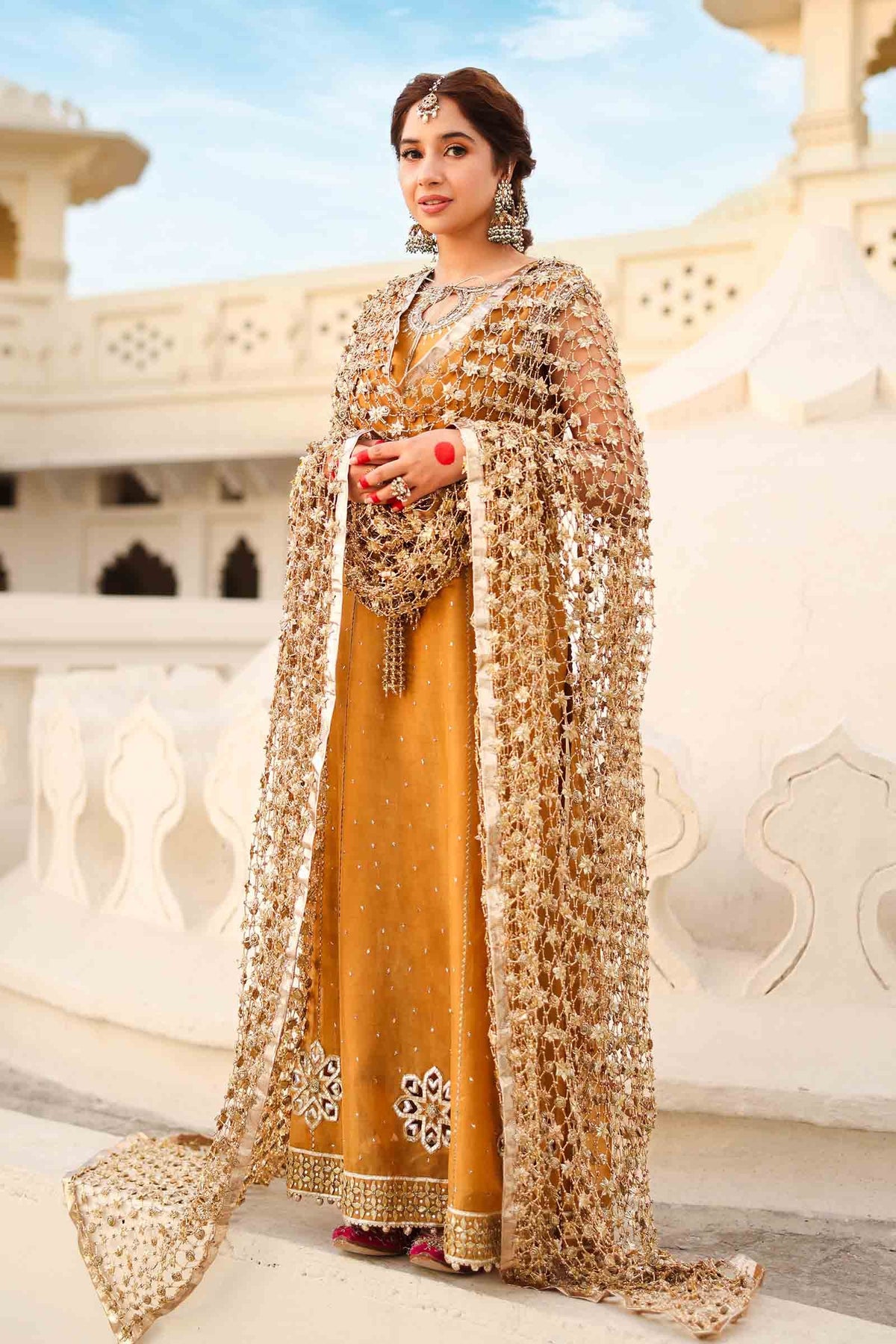 Mustard Gota & Mukaish Organza Churidar Set (3-Piece) - Image 4