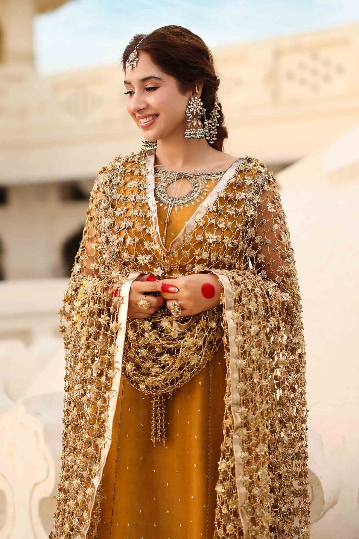 Mustard Gota & Mukaish Organza Churidar Set (3-Piece) - Image 5