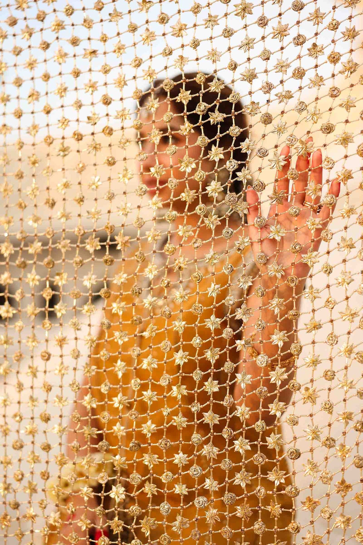 Mustard Gota & Mukaish Organza Churidar Set (3-Piece) - Image 7